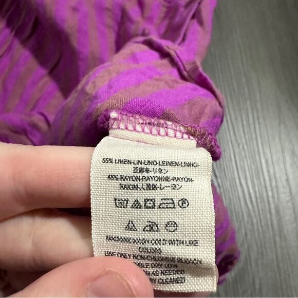Free People Folk Town Linen‎ Blend Purple & Tan Striped Mini Dress Size S - Picture 6 of 9
